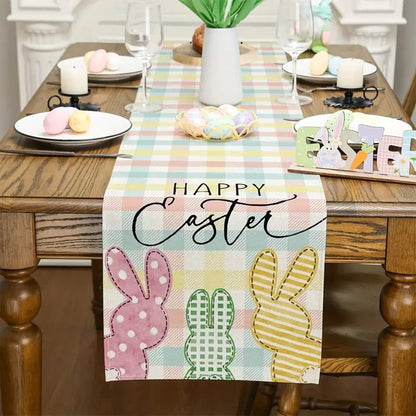 Niviy Buffalo Plaid Rabbit Bunny Happy Easter Table Runner, Easter Decorations, 13x72 Inch Check Stripes Kitchen Table Decor, Spring Kitchen Dining Table Decoration for Home Party Decor