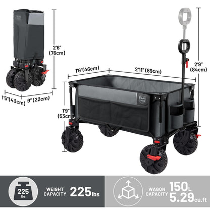Timber Ridge Collapsible Wagon Utility Folding Cart Heavy Duty All Terrain Wheels for Outdoor Shopping Camping Garden Sports with Side Bag and Cup Holders, Grey