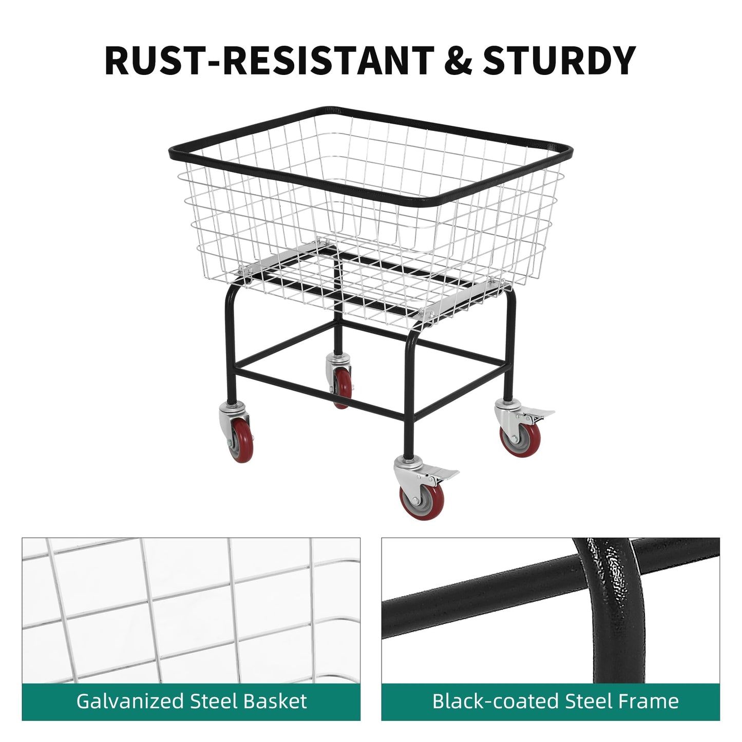 Ultym Extra-Large Rolling Laundry Cart with Wheels Holds 4 Washer Loads, Wire Laundry Basket, Heavy-Duty Steel Storage Basket with Galvanized Finish, for Commercial or Home Laundry
