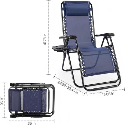 Sweetcrispy Zero Gravity Chairs - Set of 4 Portable Folding Recliners with Cup Holders & Adjustable Pillows | Blue