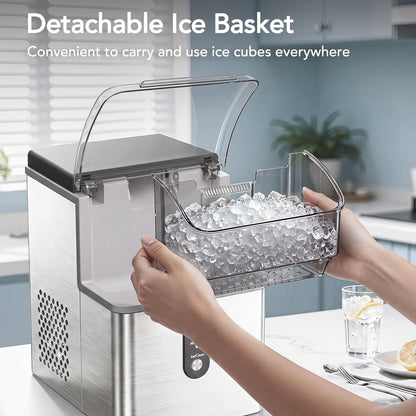 Electactic Nugget Ice Makers Countertop, Soft Crushed Pellet Portable Ice Machine with Auto-Cleaning Function, 35Lbs/24H, One-Click Operation Ice Makers for Kitchen, Office, Home