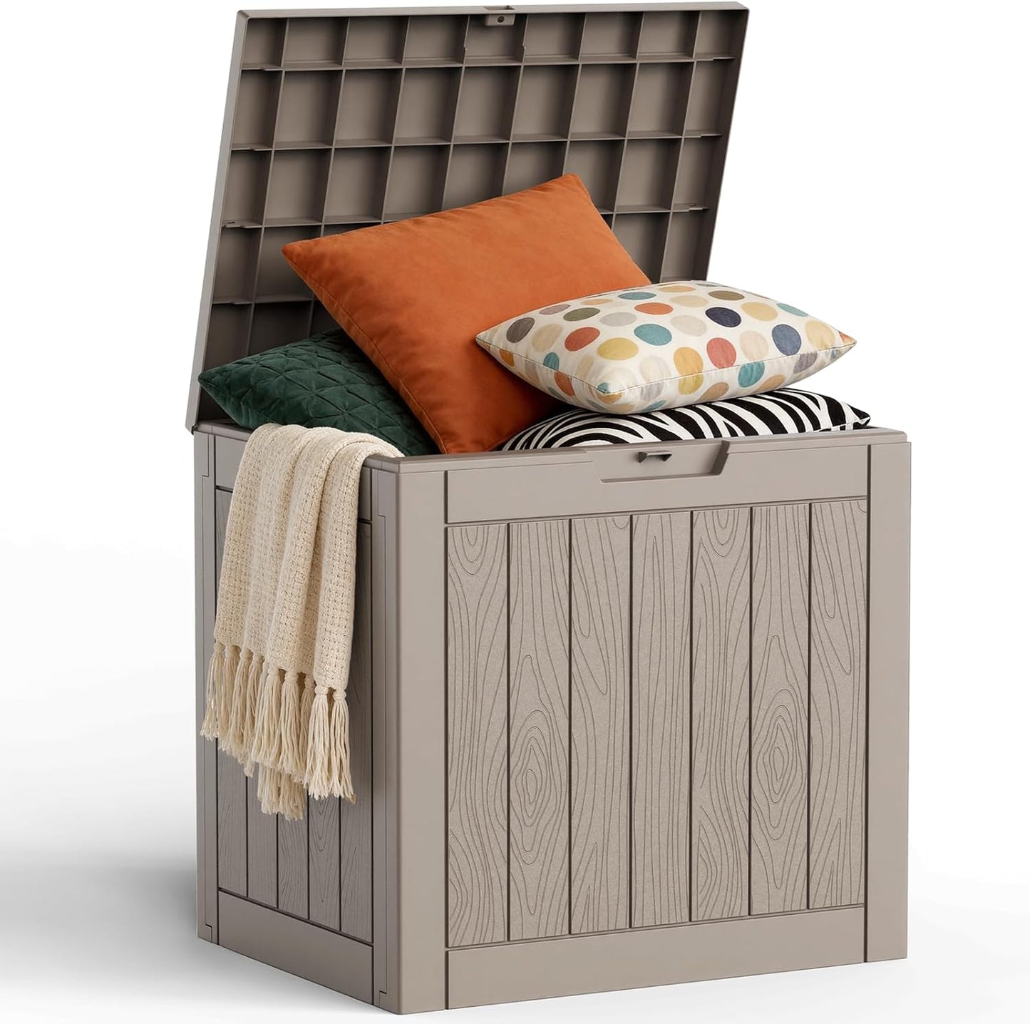 Skiennix 30 Gallon Outdoor Deck Box - Lockable Waterproof Storage for Garden Tools & Cushions | Grey