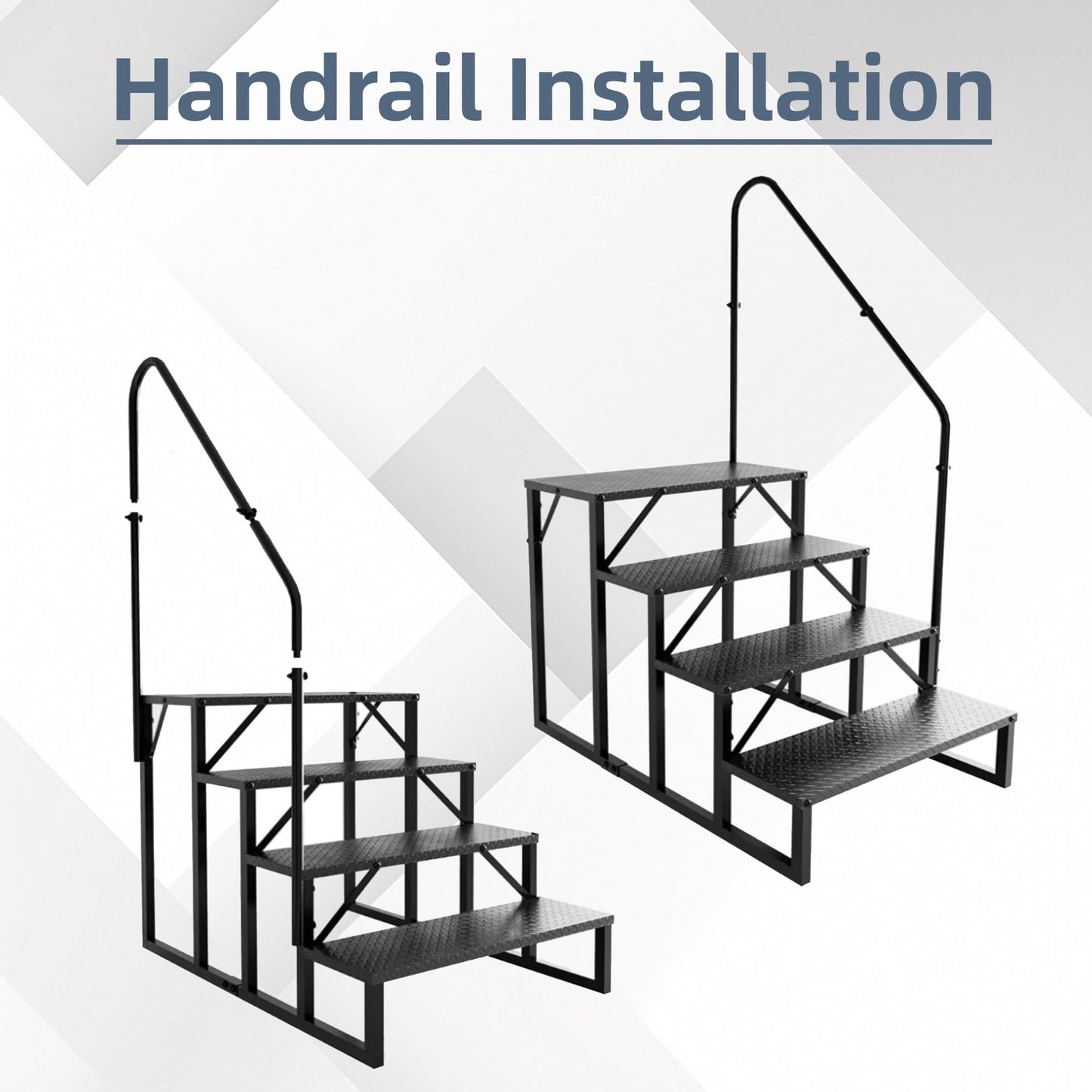 Gresspro 4-Step RV Steps with 1 Handrail, Heavy-Duty RV Stairs for Camper, Hot Tub, Trailer & Porch with Non-Slip Mats