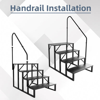 Gresspro 4-Step RV Steps with 1 Handrail, Heavy-Duty RV Stairs for Camper, Hot Tub, Trailer & Porch with Non-Slip Mats