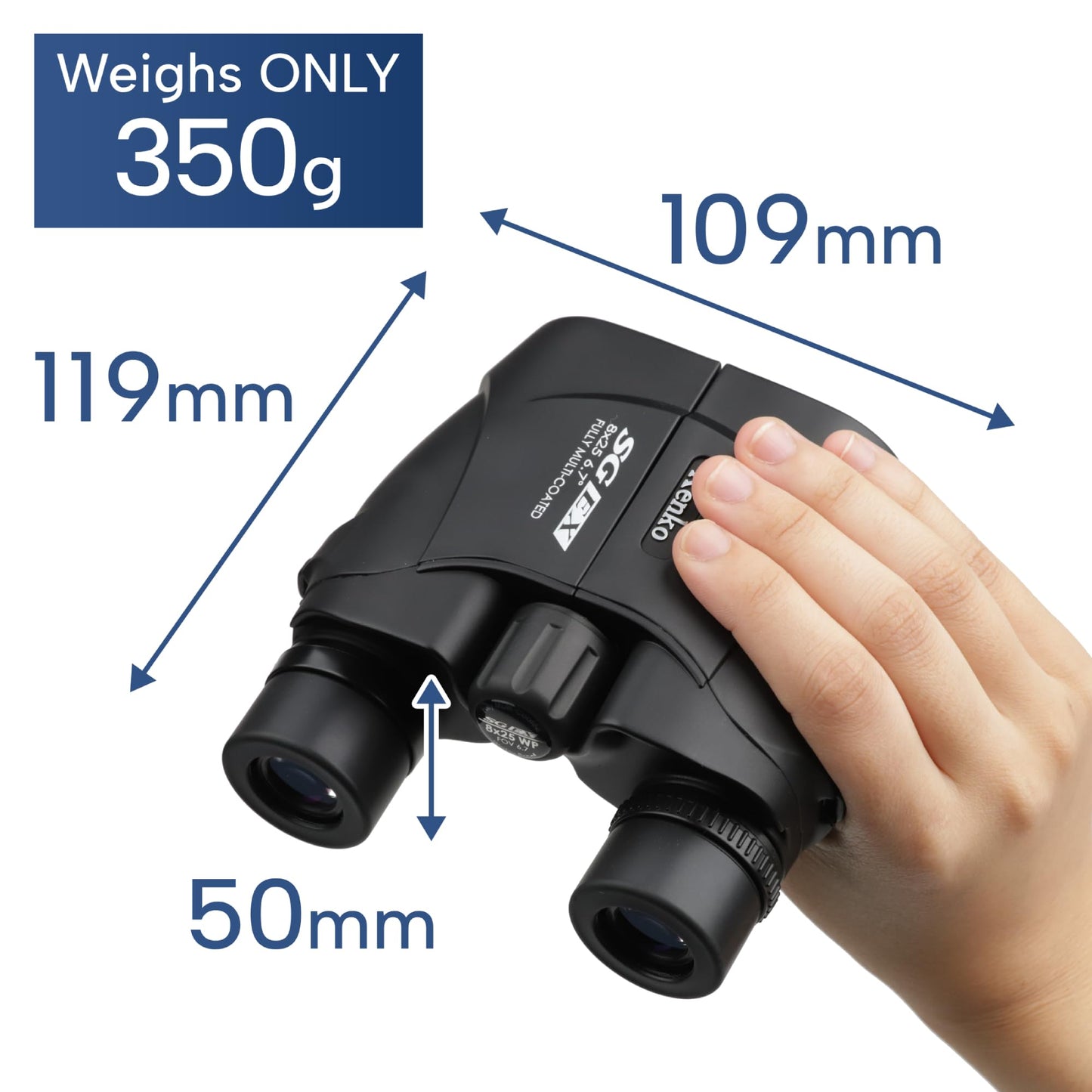 Kenko Binocular SG EX 10x25 WP, Porro Prism, Water Proof, Compact Design, for Outdoor and Bird Watching, Concert 612101