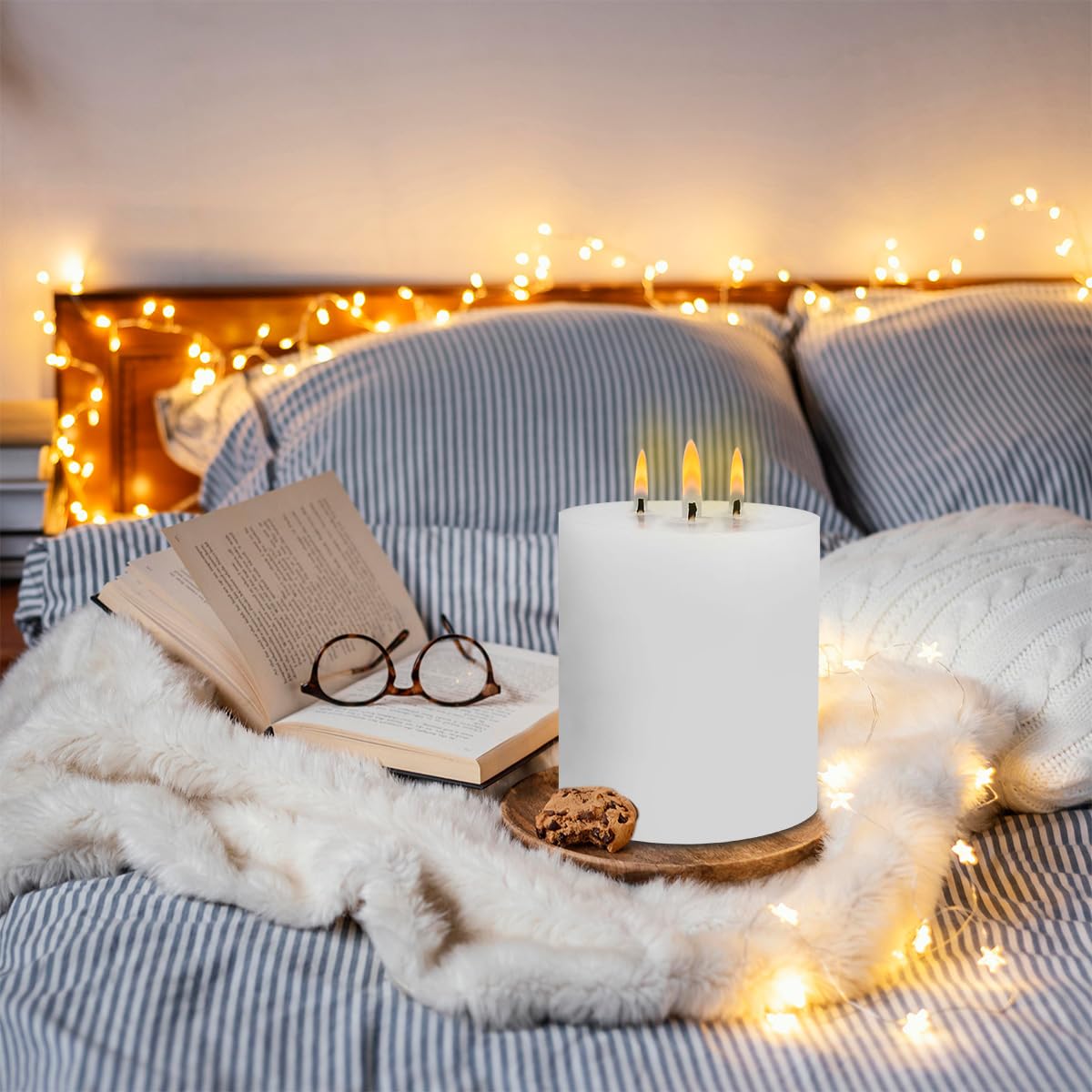 3 Wick White Extra Large Pillar Candle, 6" x 6", Unscented, Dripless, Smokeless, and Clean-Burning. Approx. 120 Hours of Burn Time. Perfect for Weddings, Dinners, Christmas and Home Decor