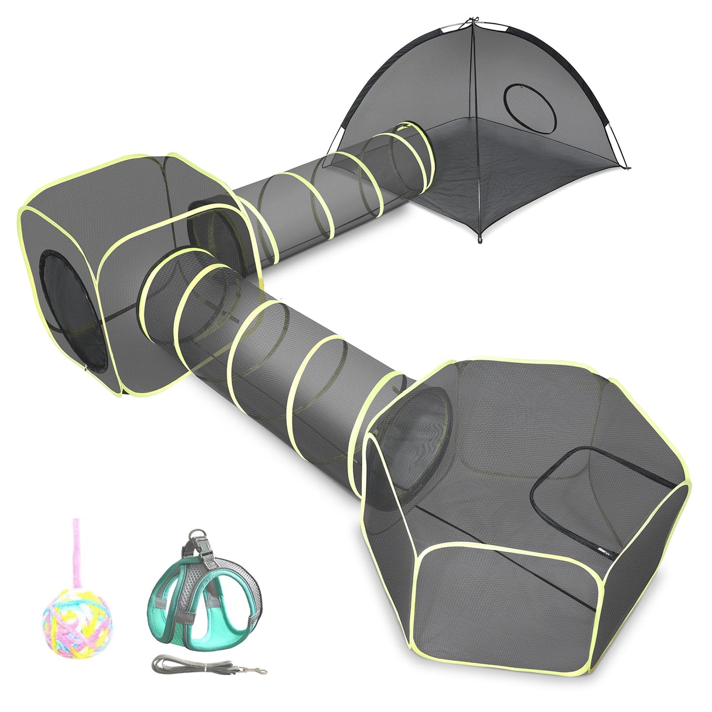 Wilwolfer 5 in 1 Cat Enclosure - Outdoor Cat Tent with Tunnel & House - Portable Pet Playpen for Cats, Puppies & Small Animals
