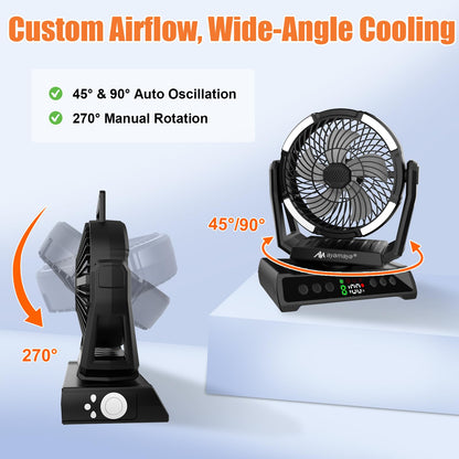 Camping Fan + Tunnel Tent, 20000mAh Rechargeable Fan with Remote, 3-4 Person Tent with Footprint for Bikepacking