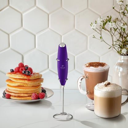 Zulay Kitchen Milk Frother Wand - Ultra Fast Handheld Electric Whisk for Coffee & Lattes - Grape Color