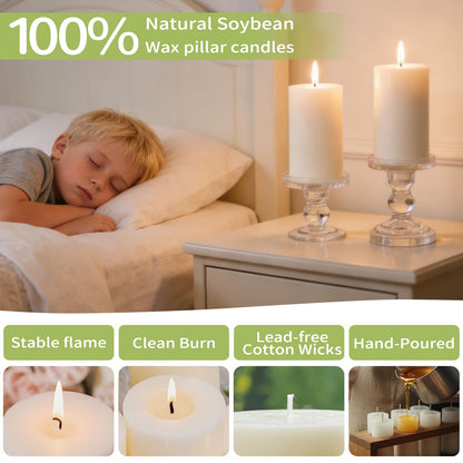 4 Pack Soy White Pillar Candles,Natural Soybean Hand-Poured Pillar Candles-344 H Long Lasting Burning,Non Toxic,Smokeless Unscented Soy Candles Dinner Table for Wedding Church,Emergency-2.8x6in