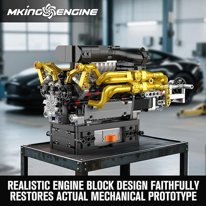 Mould King 10224 V12 Engine Model Kit – Build Your Own Cars Combustion Battery/Motor Blocks Sets STEM Construction Toy for Teens/Adults Educational Gift for Collectors