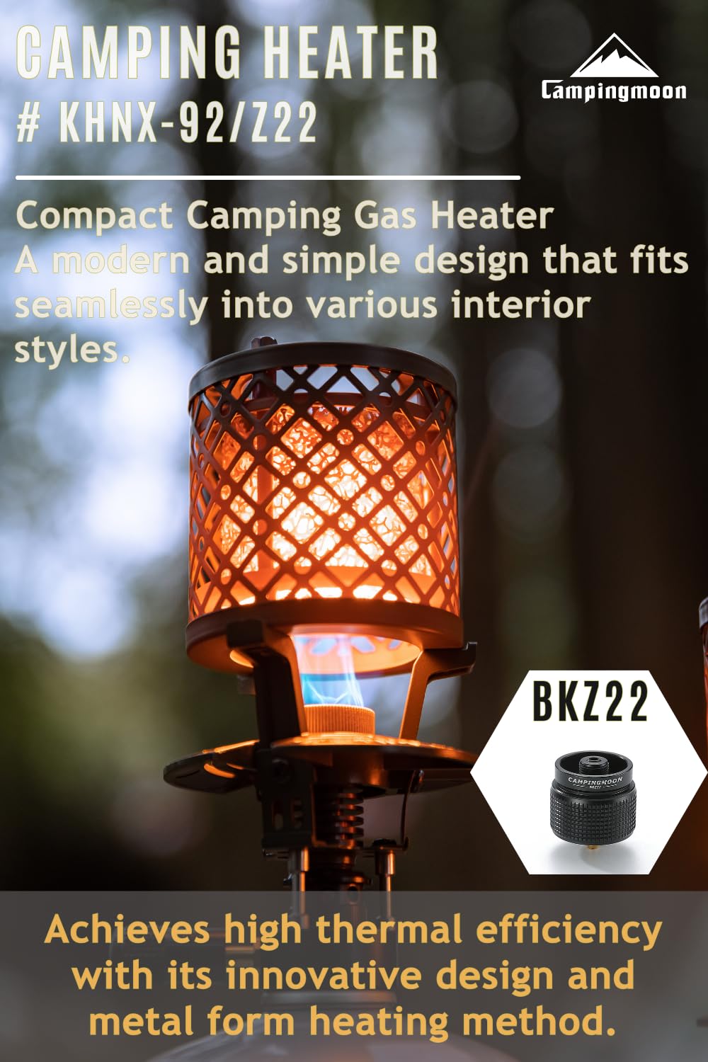 CAMPINGMOON T-HEATER GASWARE Gas Heater Propane Isobutane for Camping Outdoor Collaboration Limited Edition with EVA Case (KHNX-92+Z22)