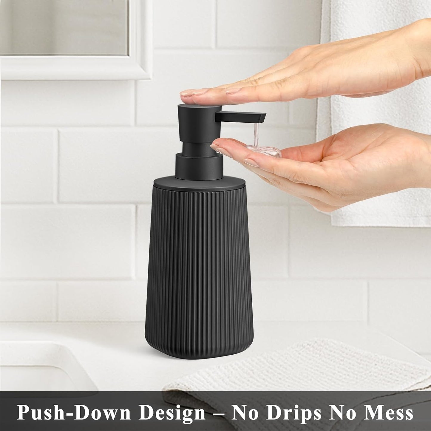 Skiennix Black Hand Soap Dispenser - Rust-Free Pump for Kitchen & Bathroom | 8.5 oz Matte Plastic