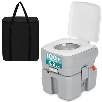 SereneLife 5.2 Gal Portable Camping Toilet For Adults, 100+ Flushes, Porta Potty Camp Toilet with Detachable Waste Tank, Level Indicator, Carry Bag, Suitable for Camping, Hiking, and Boating
