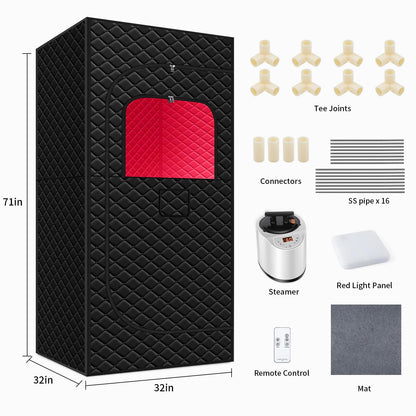 Red Light Therapy Portable Steam Sauna Box with 3L Large Steamer, 1200W Fast Heating Home Sauna for Relaxation, 71" Tall Indoor Personal Sauna Tent with 15 Gear Timer, Black