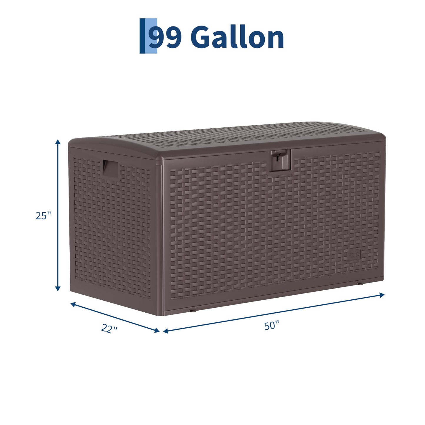 99 Gallon Outdoor Deck Box, HDPE Resin Patio Storage Bench with Lockable Hydraulic Lid, Weatherproof UV-Resistant Storage Chest for Tools, Pool Toys, Cushions,Large Capacity, Brown Wicker Style