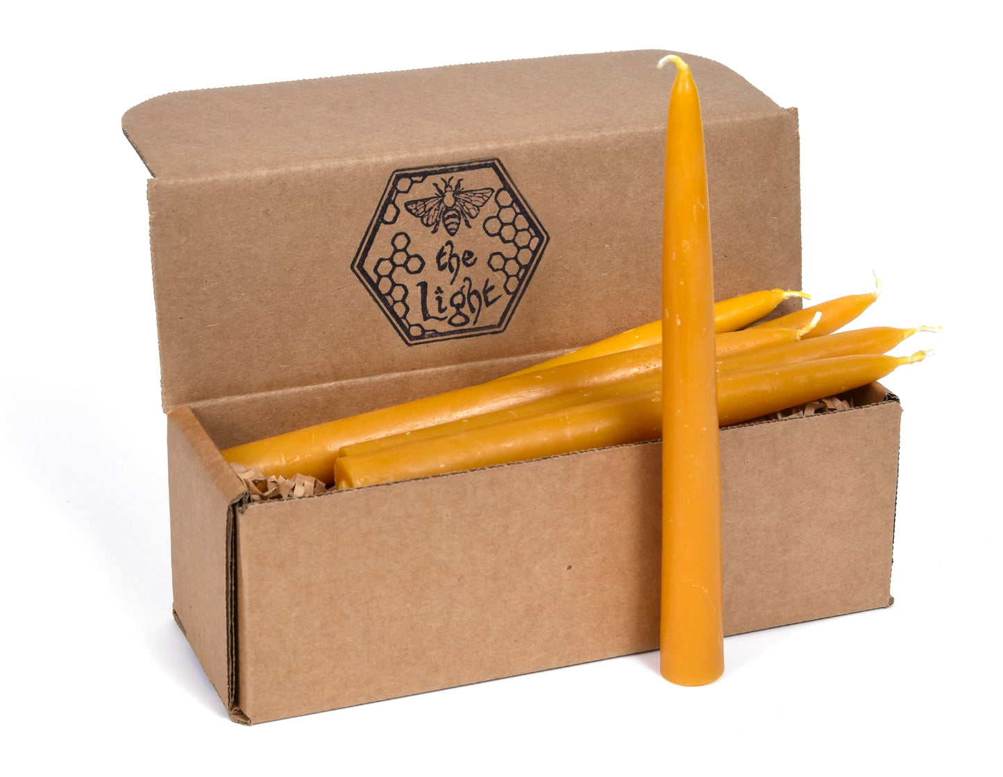 100% Pure Beeswax Taper Candles - All-Natural Handmade Decorative & Dipped Smokeless Unscented Candles for Christmas, Advent, and Hanukkah, Yellow, 8.5 Inches, 12 Candle Set, by BeeTheLight