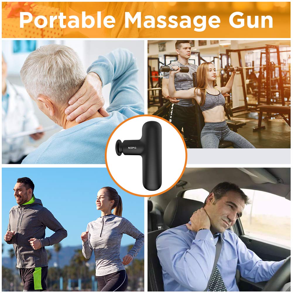 Mini Massage Gun, Powerful Fascial Gun Portable Deep Tissue Percussion Muscle Back Head Massager for Pain Relief with 4 Massage Heads High-Intensity Vibration Rechargeable Small Massage Gun