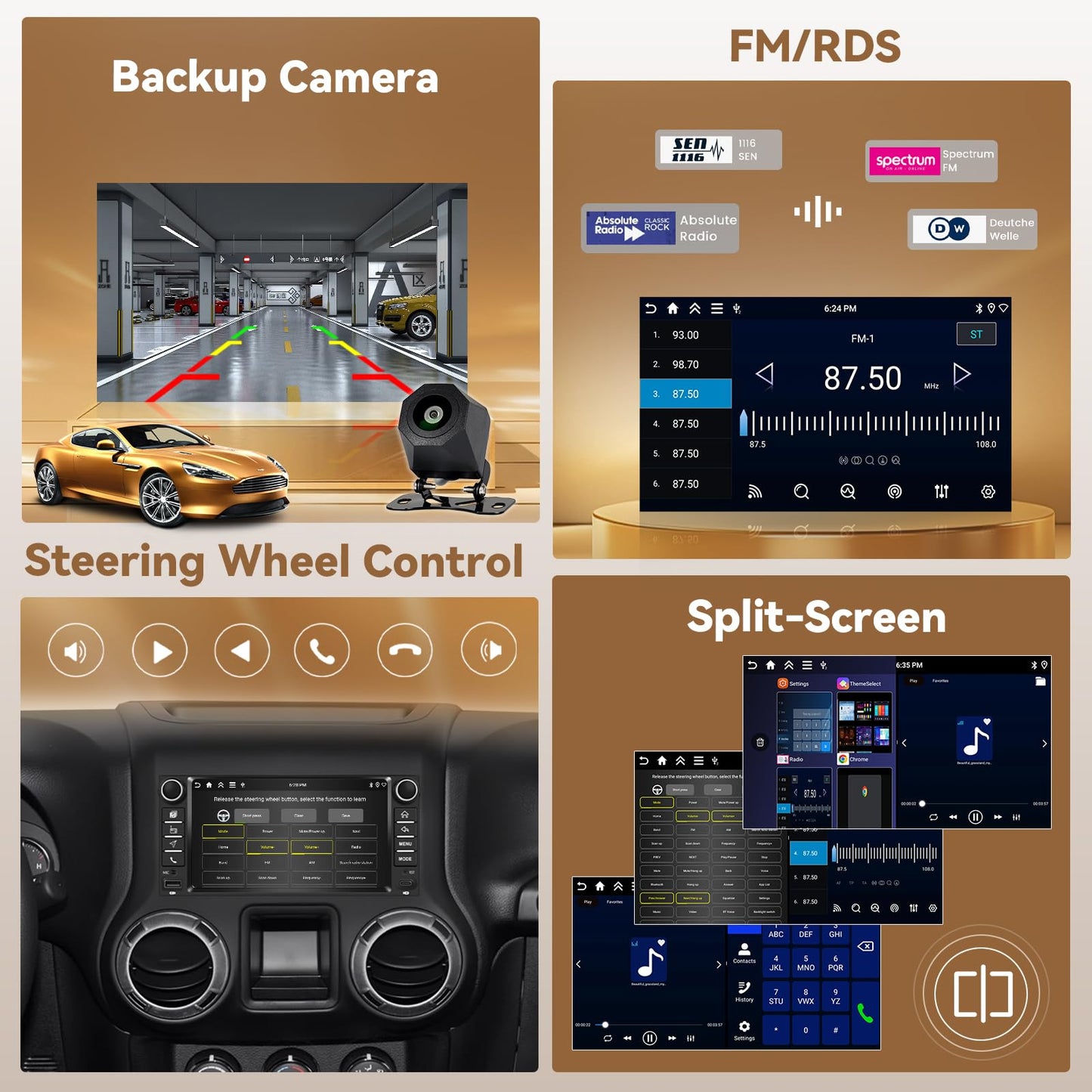 [4+128G] Android 15 Car Stereo for Jeep Wrangler 09-18/Jeep Compass 11-15, 7'' in-Cell Touchscreen Radio Wireless Carplay Android Auto 5G WiFi/Bluetooth Mirror Link GPS SWC FM/RDS/EQ Backup Cam+Mic