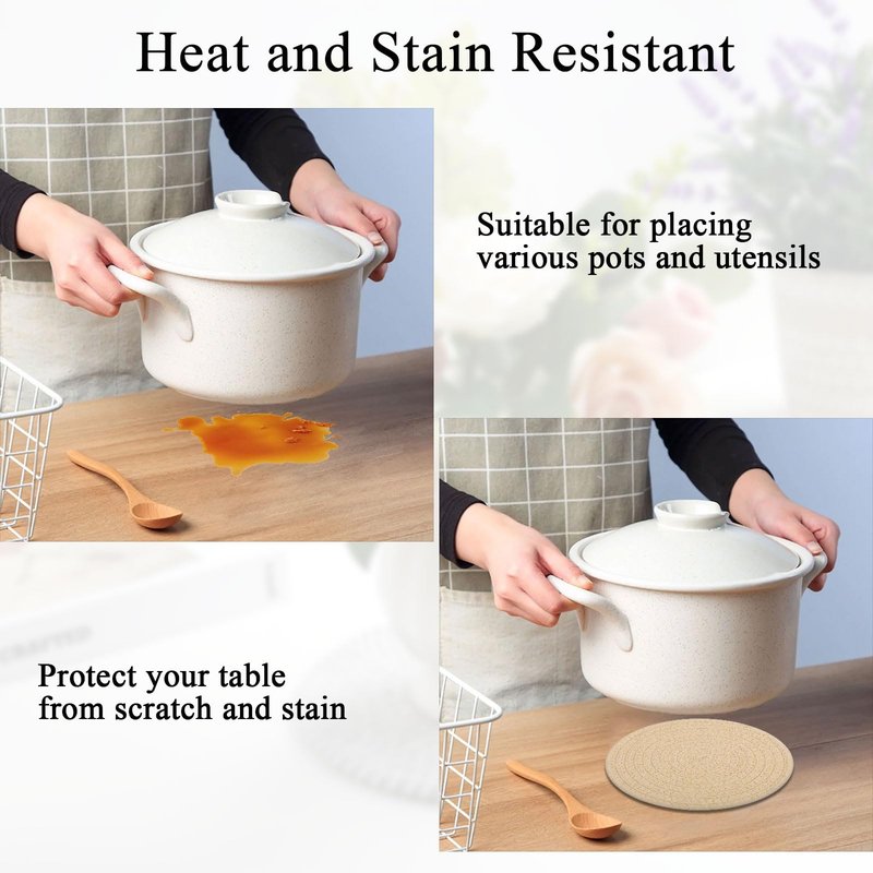 SHACOS 8 Inches Trivets for Hot Dishes, Pot Holders for Hot Pots and Pans, Handmade Cotton Woven Trivets Set, Heat-Resistant Hot Pads Plate Mats for Kitchen Countertops, Table Decor (Khaki, 4pcs)