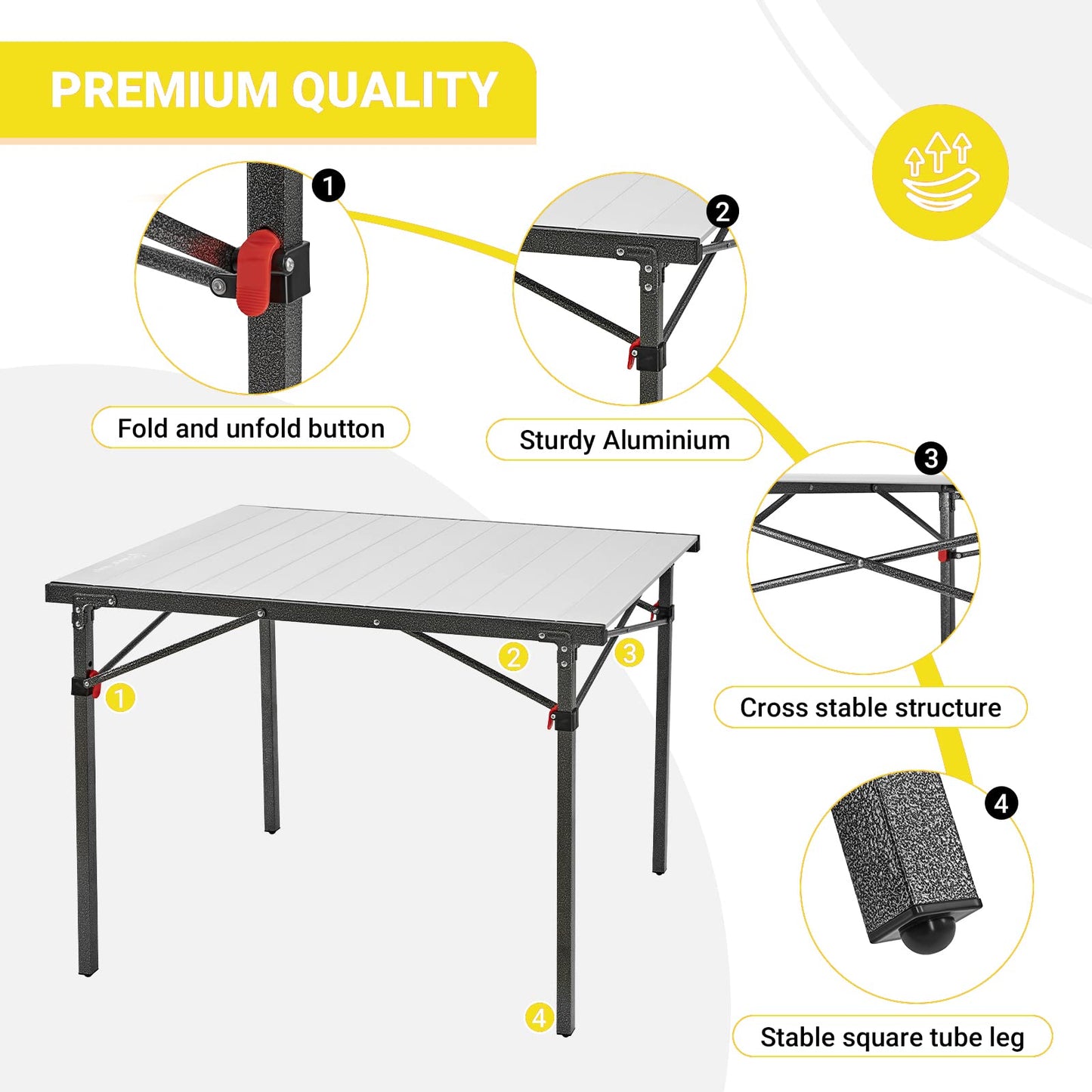 KingCamp Lightweight Compact Stable Aluminum Alloy Folding Roll 4-6 Person for Picnic, Camping, Barbecue and Party,Portable Multi-Functional Table with Carry Bag, Black/Silver_40.1"x27.6",4-5person