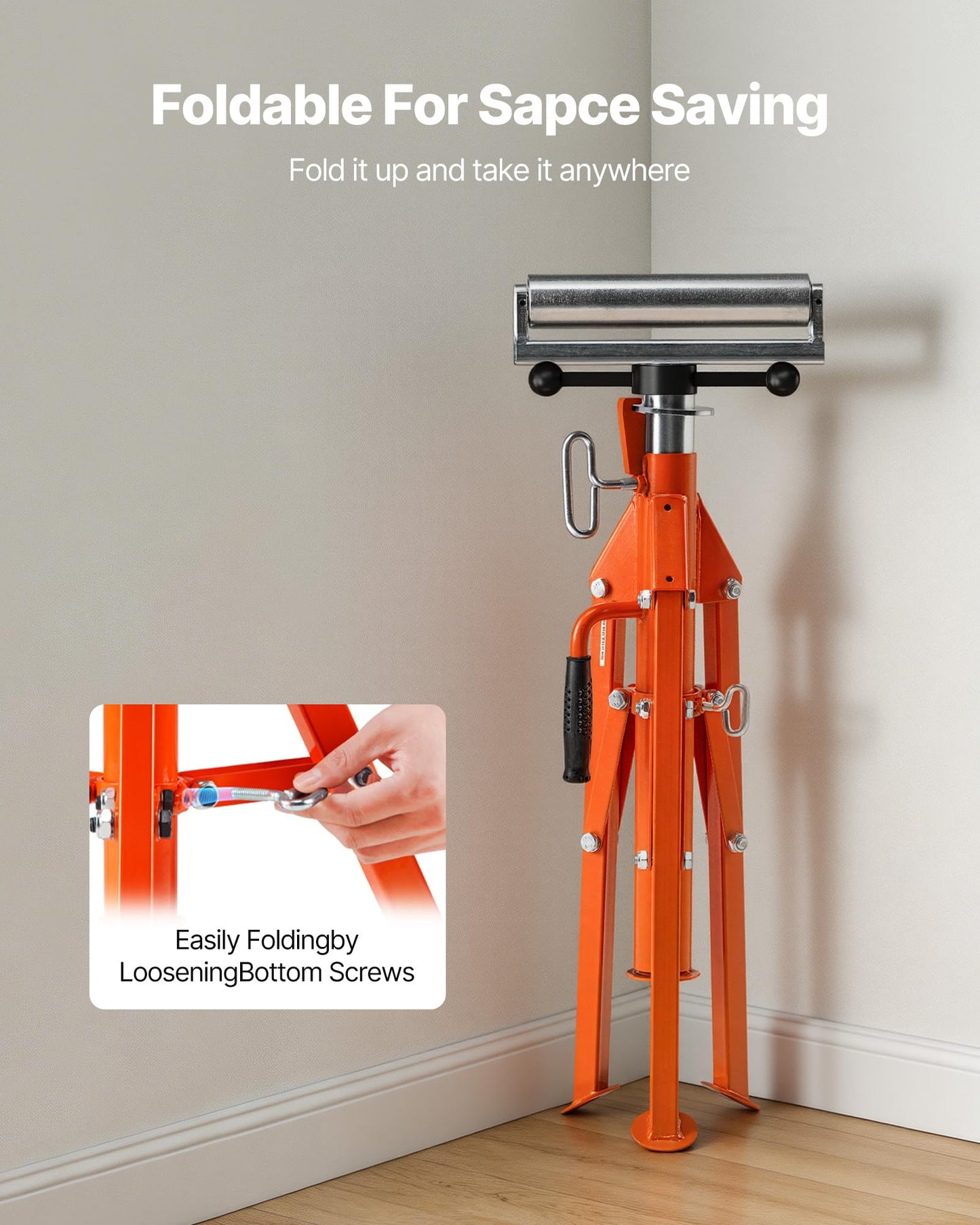 VEVOR Roller Stand, Heavy Duty 2500 LBS Load Capacity Tool Stand - 28"-52" Height Adjustable - Foldable Space-Saving Design - for Woodworking and Metalworking Long Boards, Metal Pipes or Bars