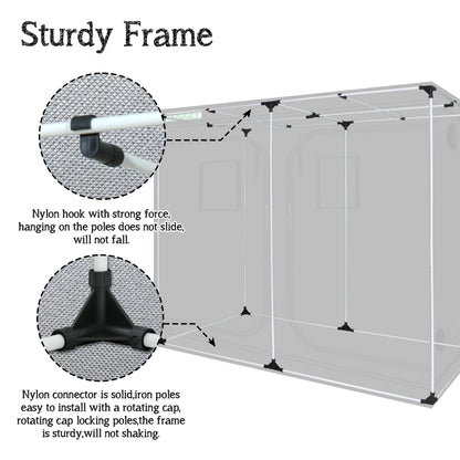 zazzy Grow Tent, 120"x60"x78" Hydroponic Mylar Grow Tent Reflective Garden Growing Dark Room with Observation Window, Removable Floor Tray and Tool Bag for Indoor Plant Growing 10x5
