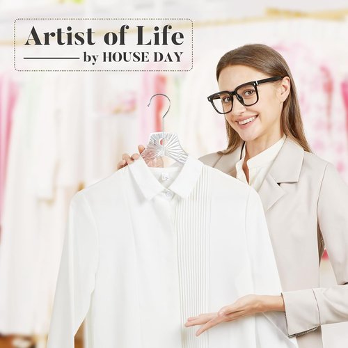 HOUSE DAY Clear Plastic Hangers - Durable 12-Pack Crystal Dress Hangers for Women | 16.7'' Versatile Design with 360° Swivel Hook