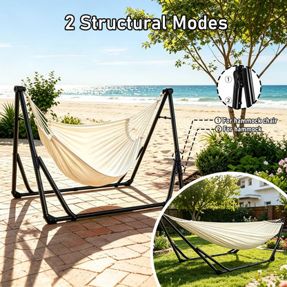 2-in-1 Hammock Chair with Stand for Adults, Portable Hammock with Collapsible Steel Frame, Adjustable Folding Design for Outdoor & Indoor Use, Patio, Camping, Travel, Supports 440 LBS