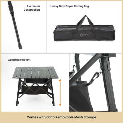 ARROWHEAD OUTDOOR 39" Aluminum Folding Camp Roll Up Table w/Adjustable Height, Undertable Mesh Storage, Carry Bag