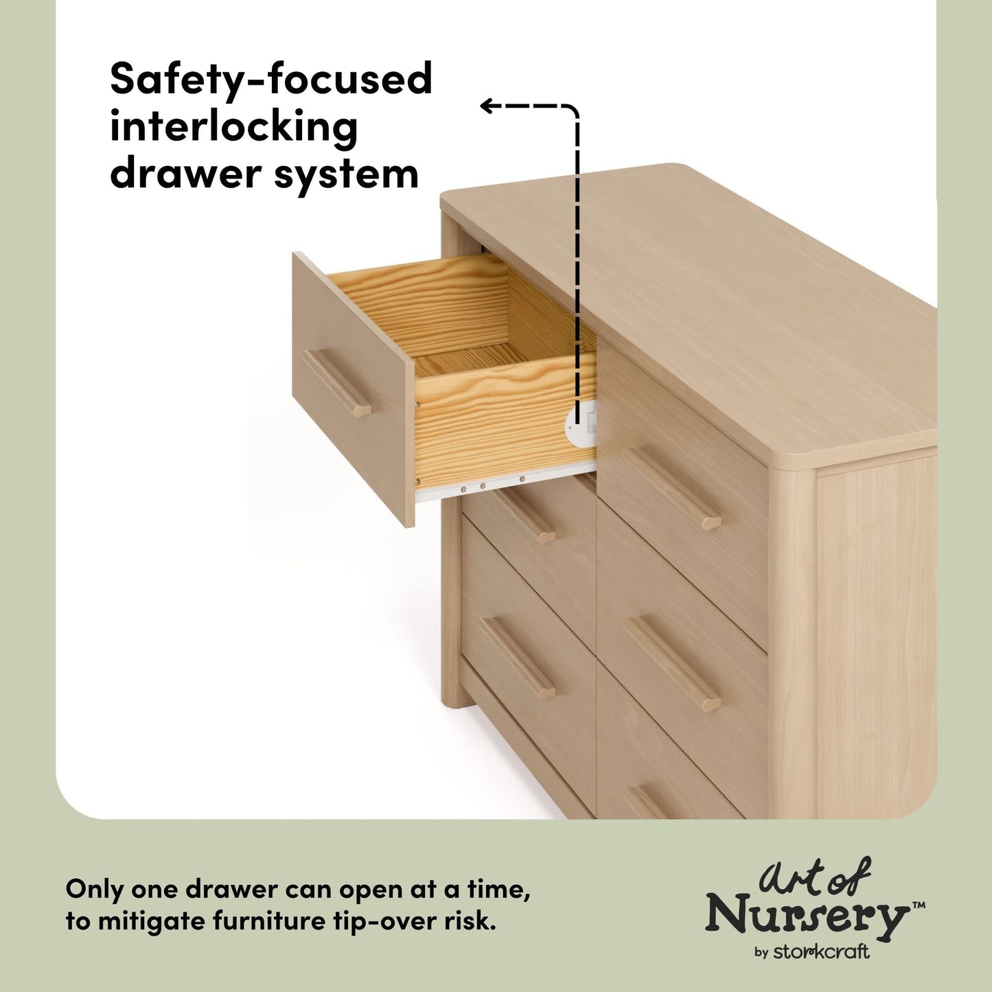 Storkcraft Malta 6 Drawer Dresser – GREENGUARD Gold Certified, Wood Dresser for Bedroom, Nursery & Kids' Bedroom Storage, Safety Interlocking Drawer System, Pre-Installed Tracks (Driftwood)
