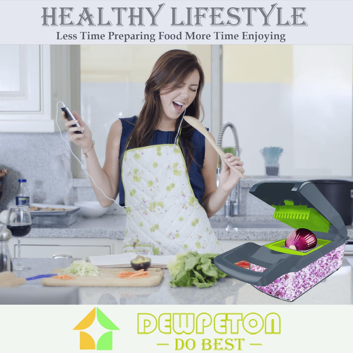 Pro-Series 16-in-1 Vegetable Chopper, Dewpeton Mandoline Slicer, Veggie Chopper, Food Chopper with Container, Vegetable Cutter & Spiralizer for Onion Salad (Home Essential Gadget & Kitchen)