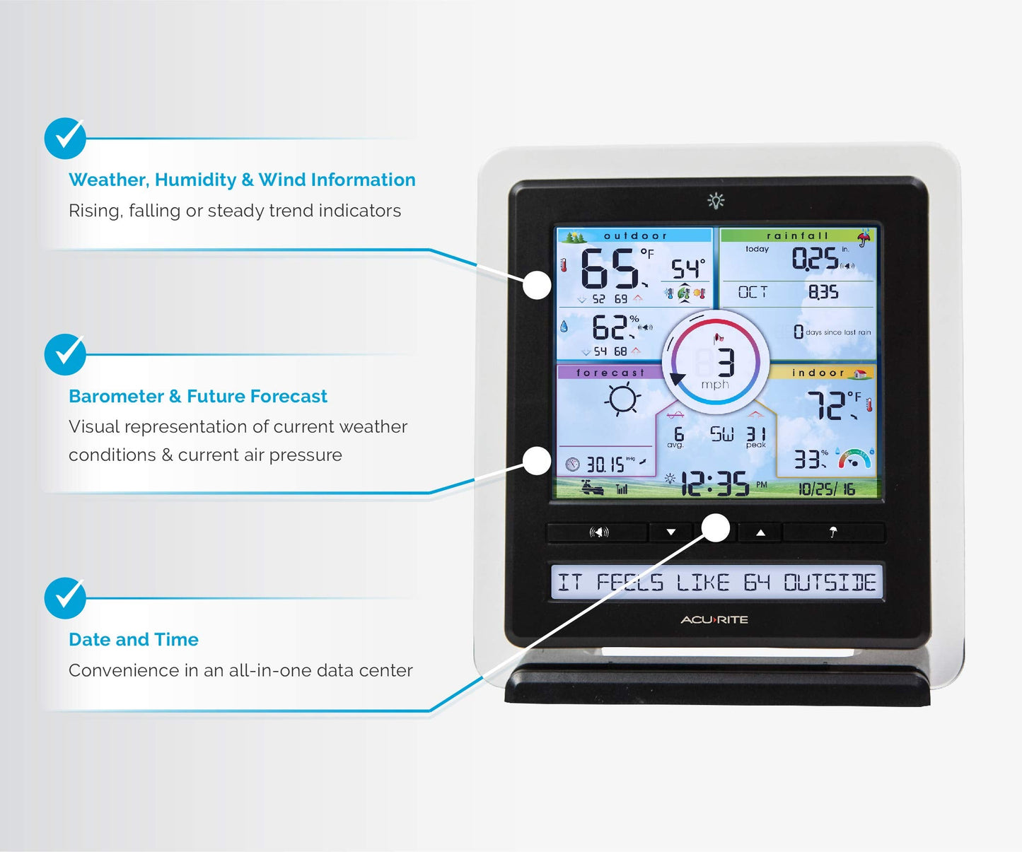 AcuRite Iris (5-in-1) Wireless Indoor/Outdoor Weather Station with Color Display for Hyperlocal Weather Conditions (01536MCBA1)