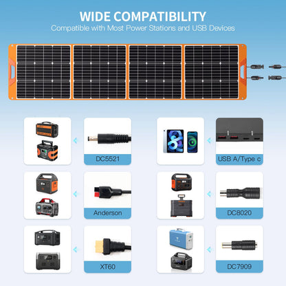 Upgraded 200W Portable Solar Panel for Power Station Generator, 18V Foldable Waterproof IP65 Solar Cell Charger with Adjustable Kickstand and MC-4 Cable for Laptop Outdoor Camping Boat Lawn RV Trip