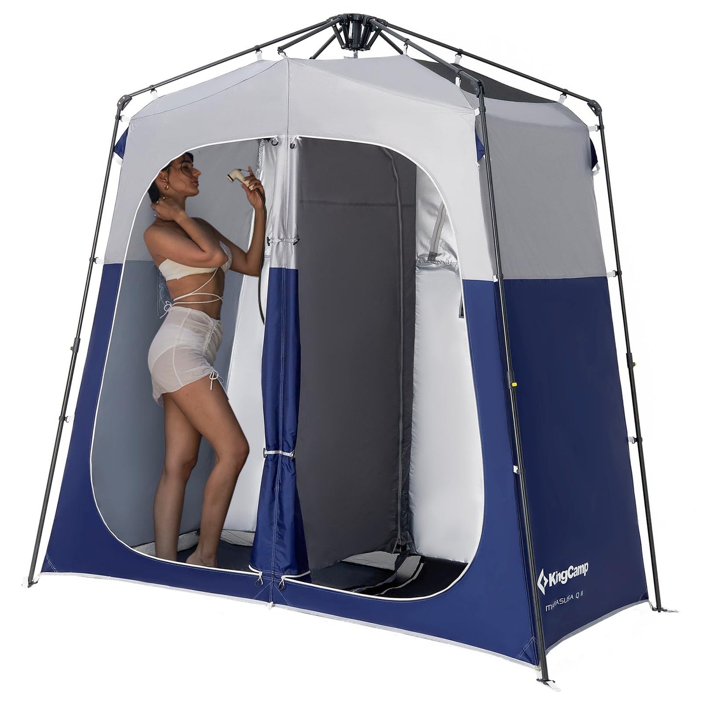 KingCamp Instant Shower Tent, Portable Superior Stable Privacy Shelter, 2 Large Rooms Outdoor Toilet Tent with Floor for Beach, Camping & Hiking, Setup in Under 60s