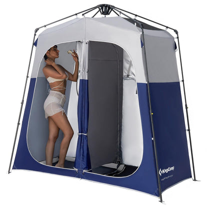 KingCamp Instant Shower Tent, Portable Superior Stable Privacy Shelter, 2 Large Rooms Outdoor Toilet Tent with Floor for Beach, Camping & Hiking, Setup in Under 60s