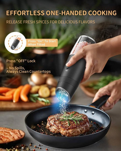 CIRCLE JOY Electric Salt and Pepper Grinder Set - Rechargeable, Adjustable Coarseness, LED Light