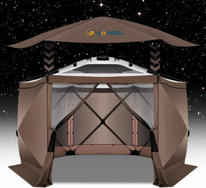 COBIZI 12x12FT Pop Up Gazebo Screen Tent Screen House for Camping, Screen Room with Mosquito Netting, Hub Tent Instant Screened Canopy with Carrying Bag and Ground Stakes, Brown