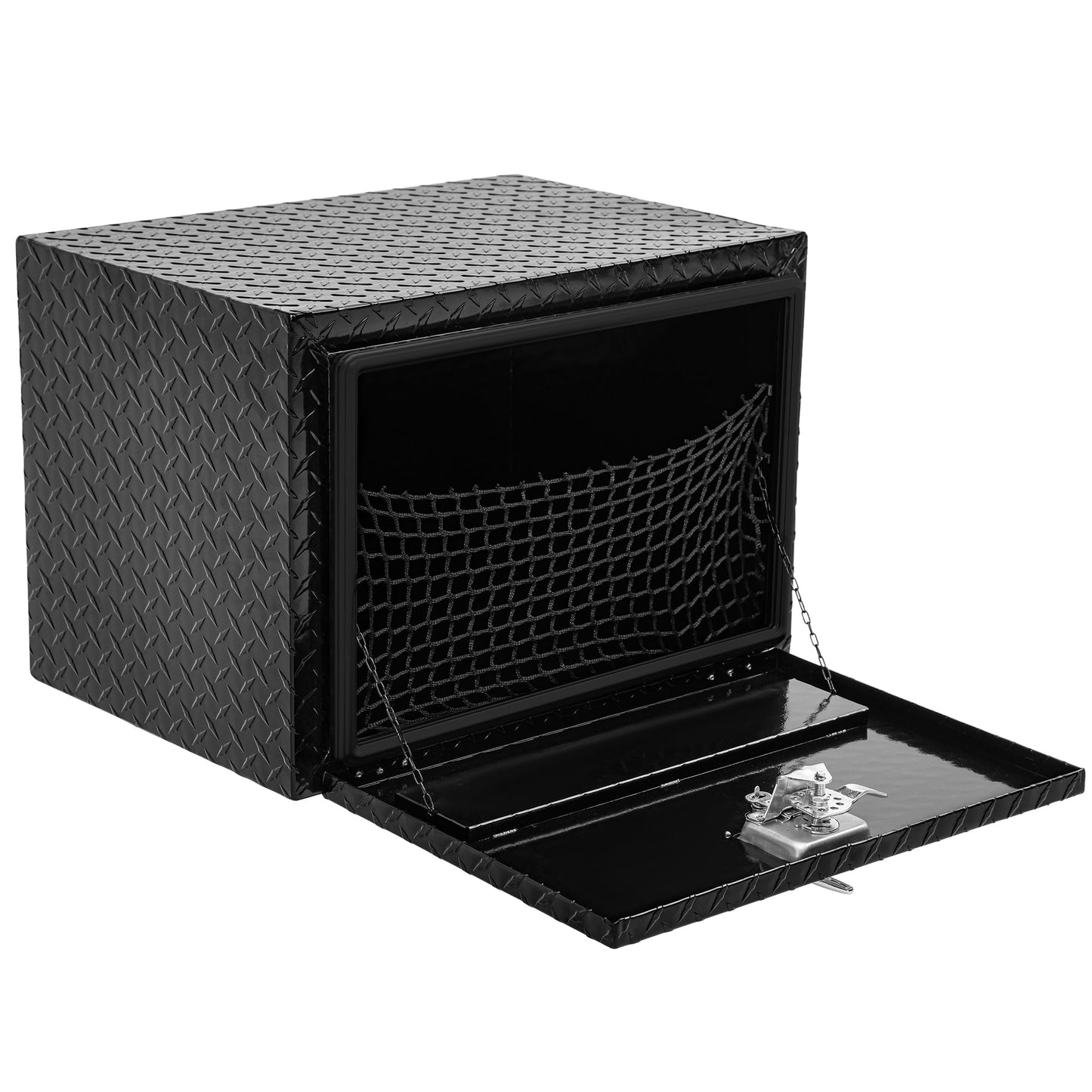 AUTOSAVER88 24 Inch Underbody Tool Boxes, Heavy Duty Aluminum Diamond Plate Toolbox Organizer, Waterproof Chest Storage Box with Lock for Trucks, Trailers, RVs, Warehouses, Black