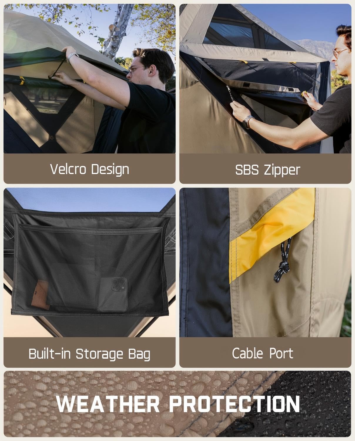 FanttikOutdoor Alpha C6 Ultra Instant Cabin Tent 6 Person Pop Up Camping Tent Setup in 60 Seconds Portable with Rainfly & Windproof for Outdoor Camping & Overlanding Khaki