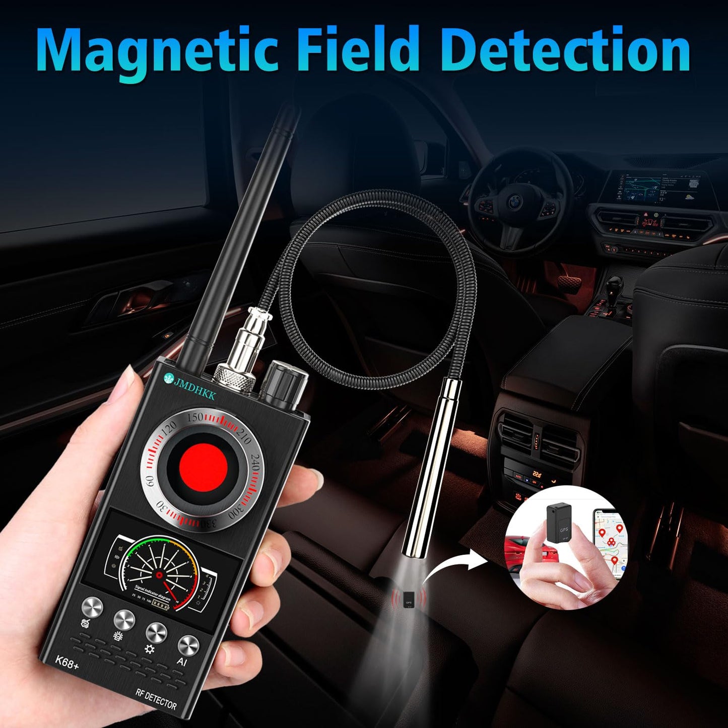 JMDHKK Hidden Camera Detector & Bug Detector – Magnetic Tracker & Wireless Signal Finder for Home, Office, Hotel, Car – Advanced Privacy Protection for Travel & Security(Black)