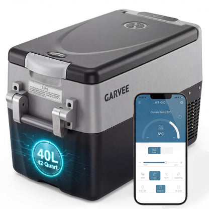 Garvee 32QT 12V Portable Refrigerator, Dual Zone Car Fridge Freezer with App Control & AC/DC Power for Camping, RV, Truck, Fishing & Home