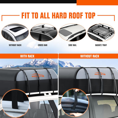 ACLONG 21 Cubic Feet Rooftop Cargo Carrier Bag, 840D Waterproof Car Roof Bag for Cars with/Without Racks, Heavy Duty Roof Top Cargo Bag with Anti-Slip Mat, 6 Door Hooks, Storage Bag & Lock