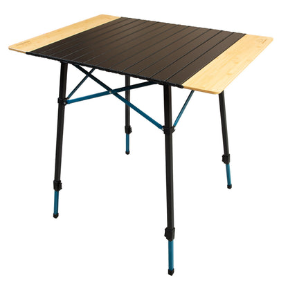 MOUNTAIN SUMMIT GEAR Bamboo/Aluminum Roll-Top Camping Table - Hybrid and Portable Aluminum-Top/Bamboo Folding Table with Adjustable Height Steel Frame by Caddis Sports