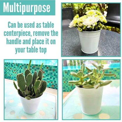 LaLaGreen 6 Inch Hanging Planter Iron - 10 Pack, White Large Metal Flower Pot Over Rail Balcony Railing Hanging Buckets for Plants Outdoor Fence Wall Herb Garden Succulent Outside Deck Patio Porch