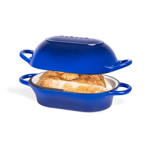 Dutch Oven For Sourdough Bread Baking – Enamelled Cast Iron Bread Loaf Pot – Oven Safe Non Stick Bread Pot – Rectangular, Dark Blue, 24cm x 16cm – by Nuovva
