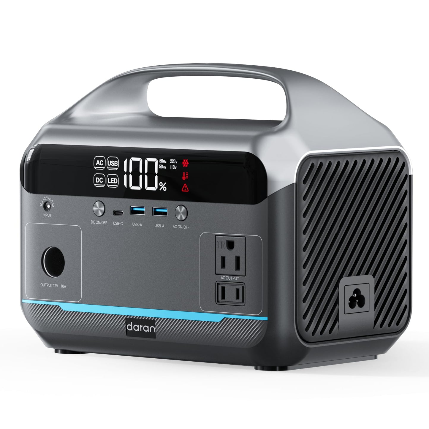 DaranEner Portable Power Station 600W, 288Wh LiFePO4 Battery Backup Power w/2×600W AC Outlets (1200W Surge), 2.2H Fast Charging, Solar Generator for Outdoor Camping/RVs/Home Emergency (Solar Optional)