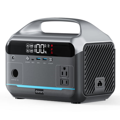 DaranEner Portable Power Station 600W, 288Wh LiFePO4 Battery Backup Power w/2×600W AC Outlets (1200W Surge), 2.2H Fast Charging, Solar Generator for Outdoor Camping/RVs/Home Emergency (Solar Optional)