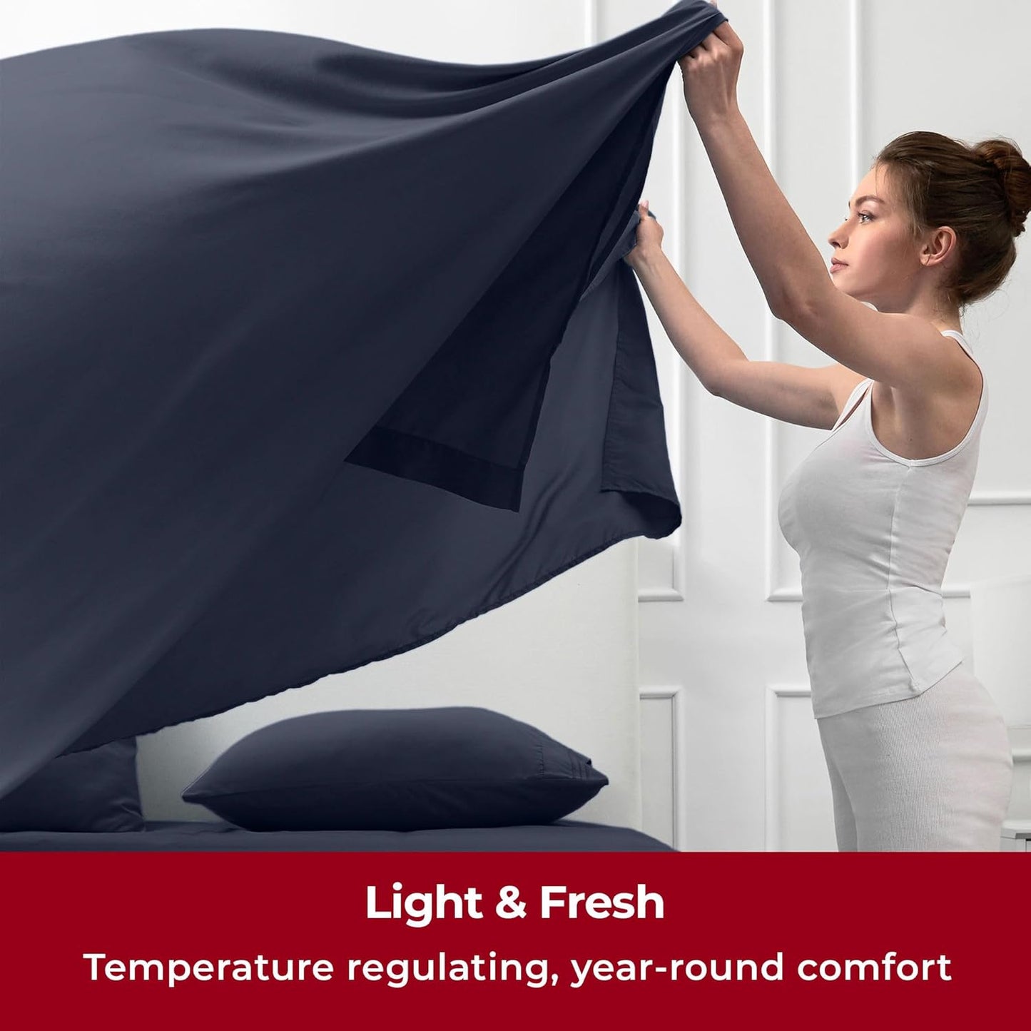 Mellanni Twin Sheets Set - 3 PC Hotel Luxury Bedding | Extra Soft, Cooling & Stain Resistant - Navy Blue
