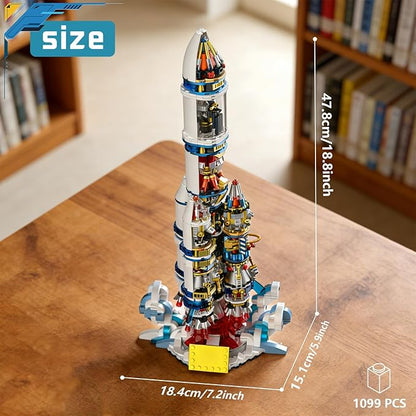 Mechanical Space Rocket Building Set - 1099Pcs DIY Model Rocket Building Blocks Set Space Shuttle Collectible Display Model Set with Launch Stand home Office Decor Birthday Gifts for Adults Boys